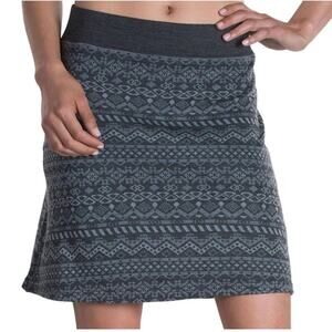 Kuhl Adriana Skirt Gray Geometric Nordic Merino Wool Size XL Pull On EUC Comfy